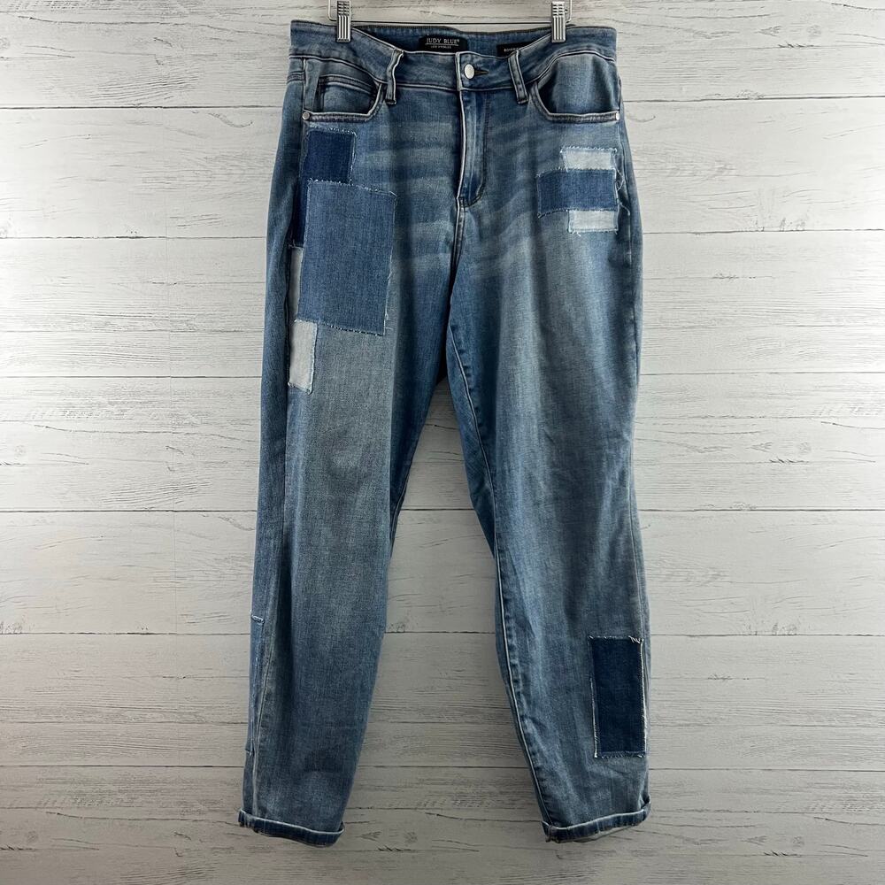 Judy‎ Blue Faded Patchwork Boyfriend Jeans Size 14W Baggy Slimming Stretch